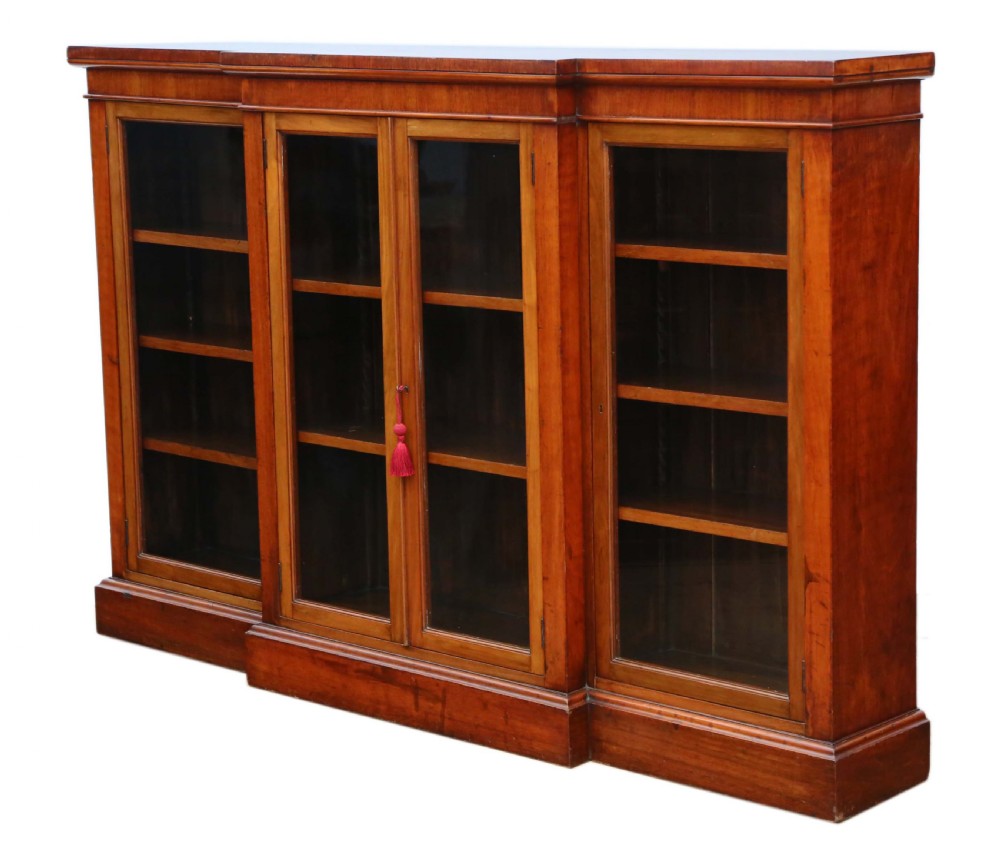 Victorian C1890 red walnut breakfront glazed bookcase  View IV