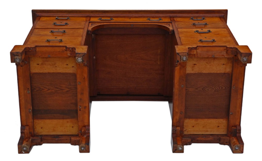 Victorian C1890 walnut twin pedestal desk Gillows View IX