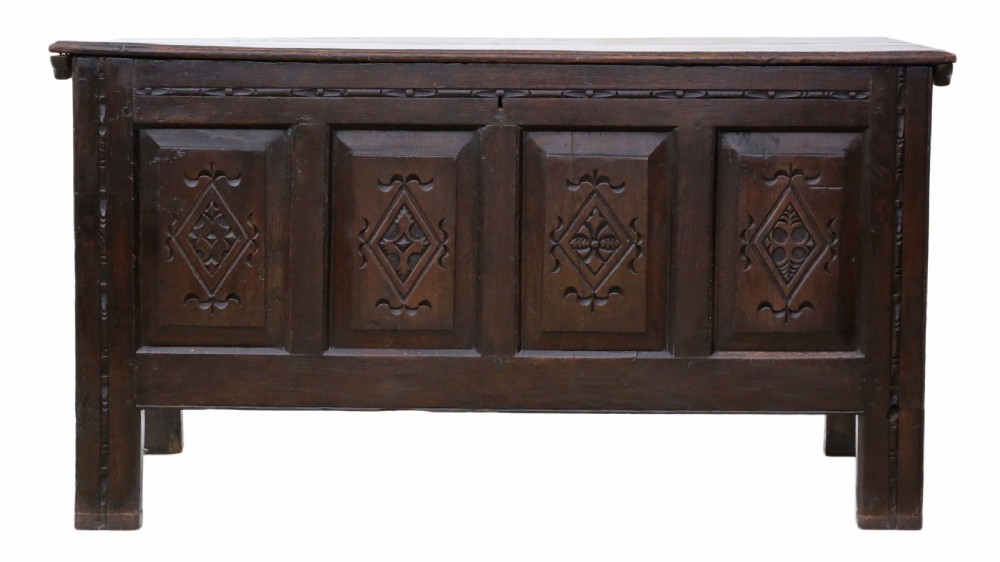 Georgian carved oak coffer View II