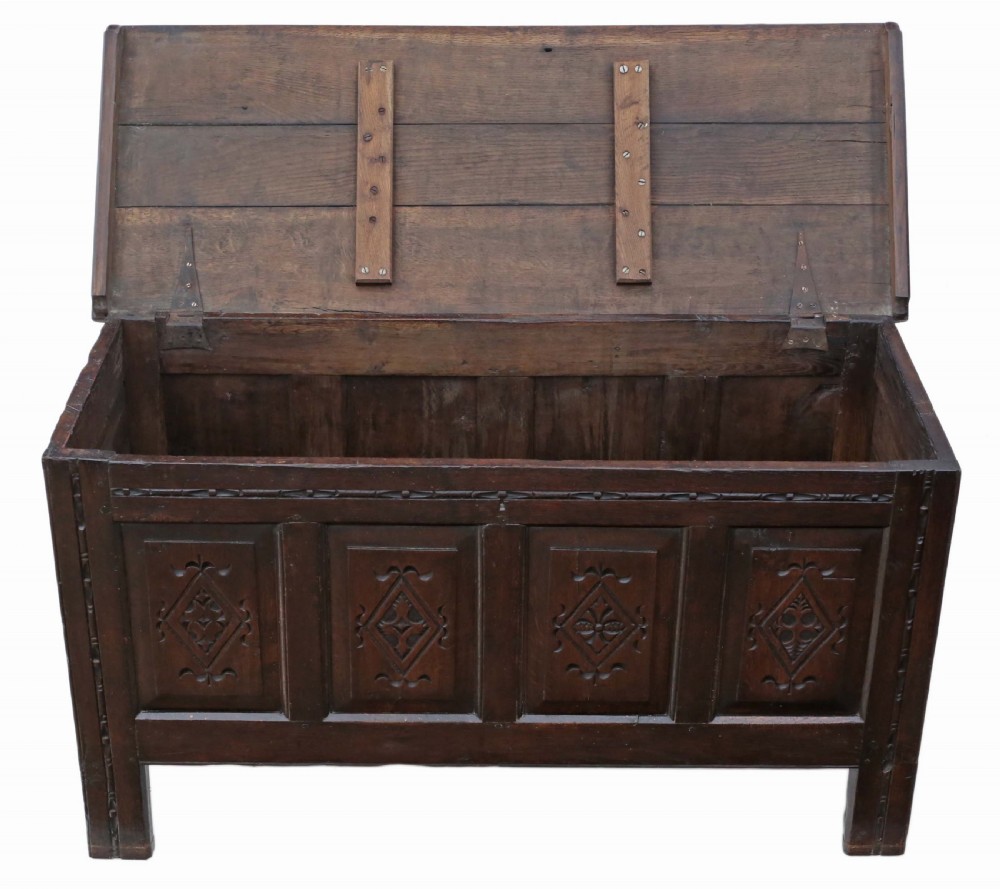 Georgian carved oak coffer View V