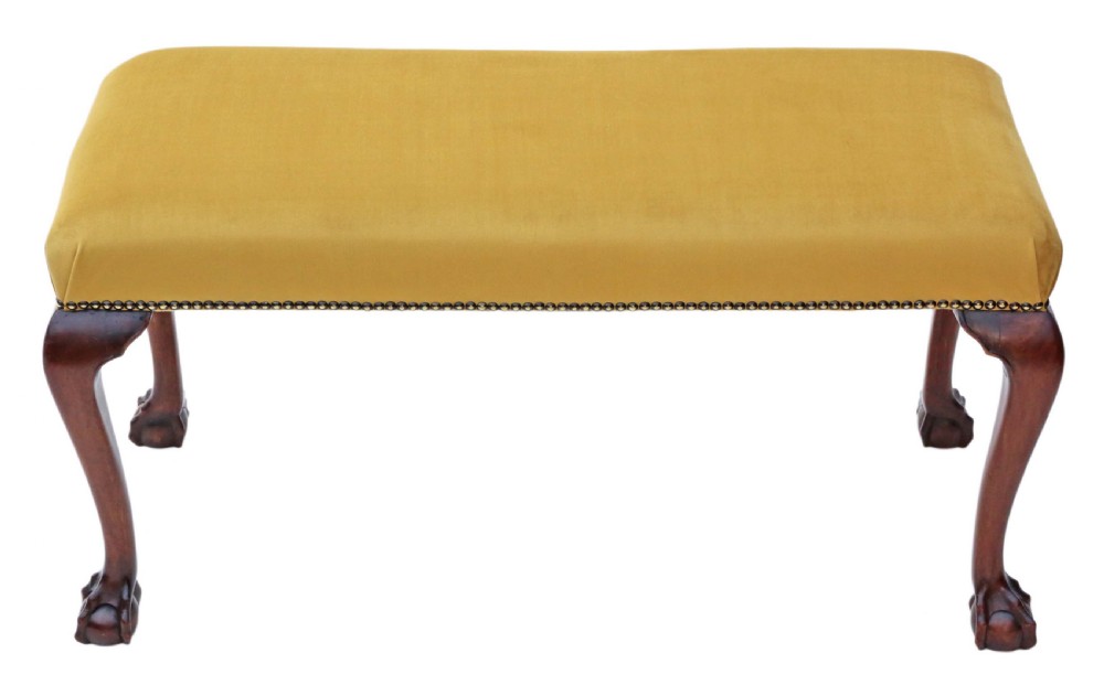 Carved mahogany upholstered stool  View II