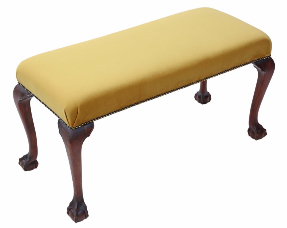 Carved mahogany upholstered stool  View III