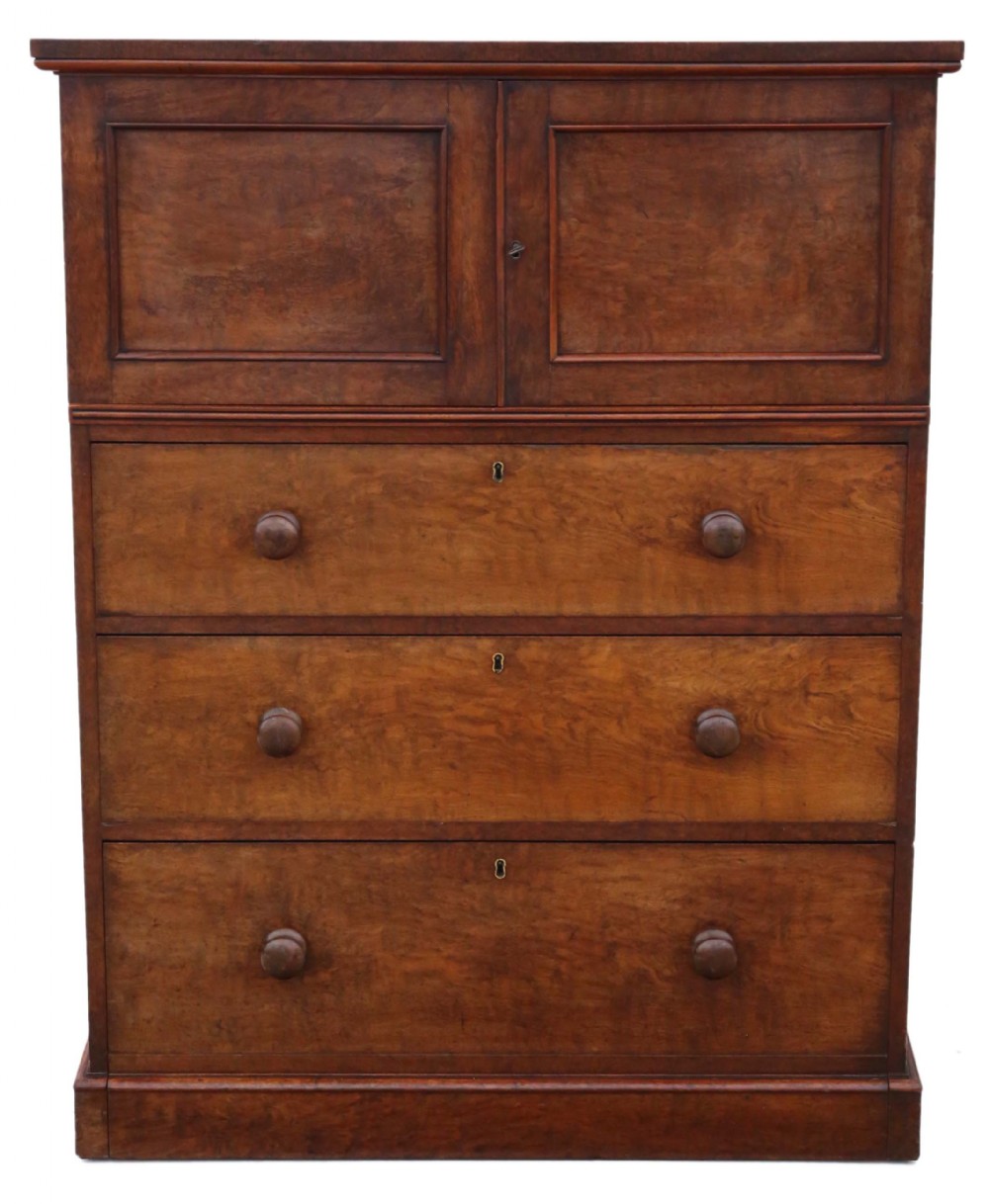 Victorian figured walnut cupboard on chest housekeeper's