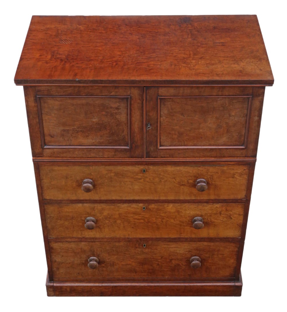 Victorian figured walnut cupboard on chest housekeeper's View II