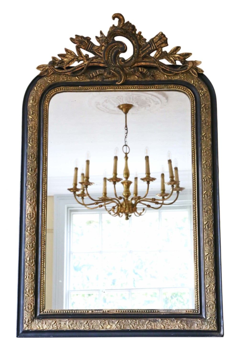 French gilt and ebonised overmantle wall mirror 