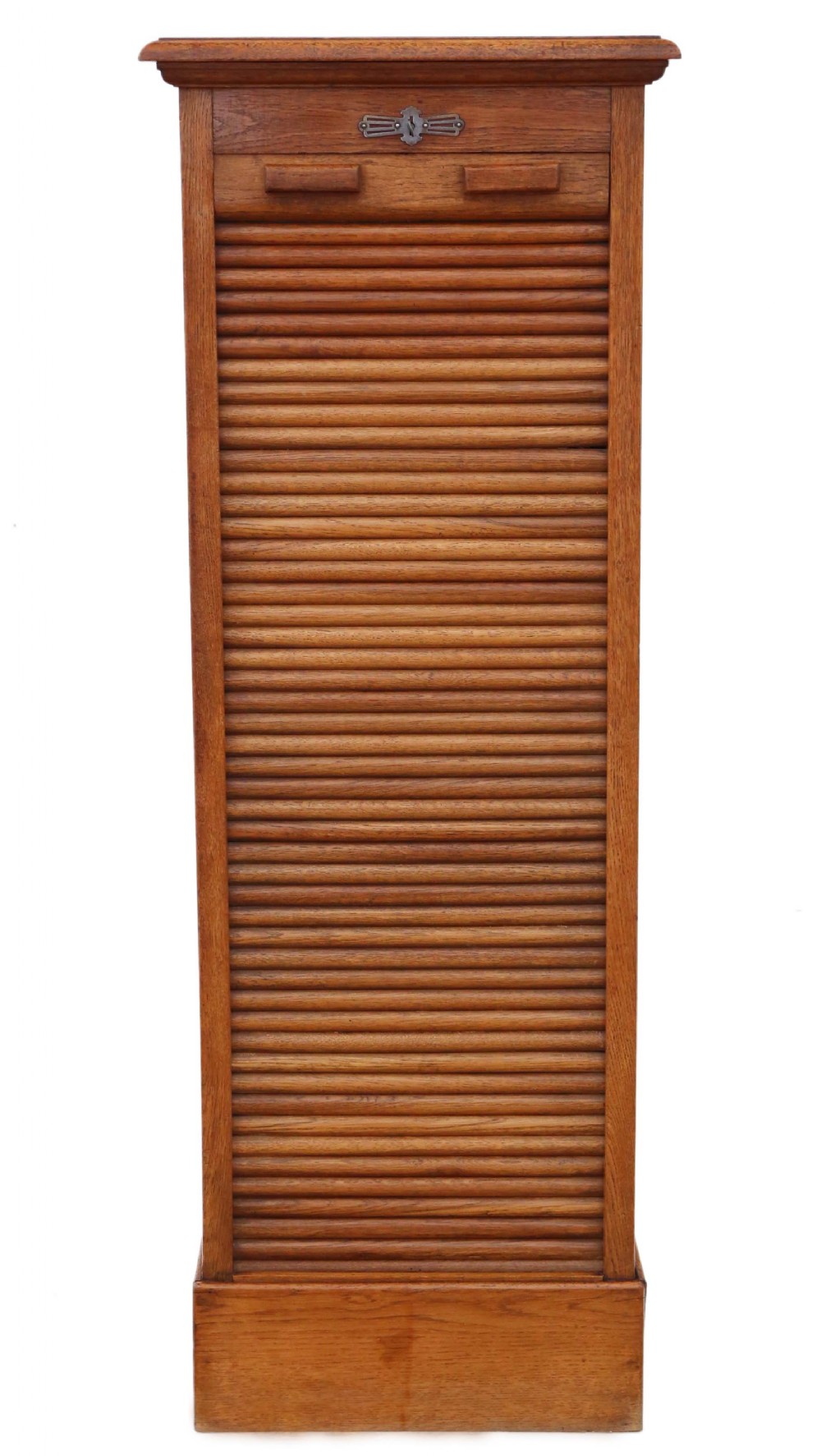 Oak tambour fronted filing cabinet