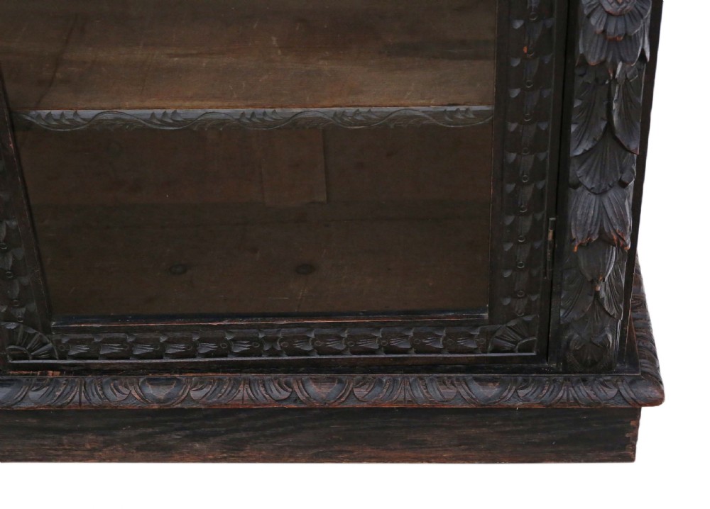 Victorian C1900 carved oak glazed bookcase View VII