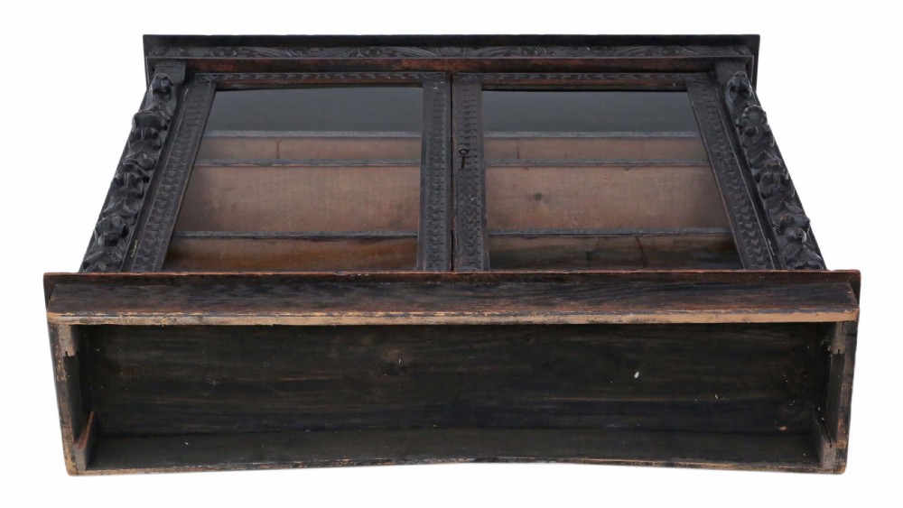 Victorian C1900 carved oak glazed bookcase View IX