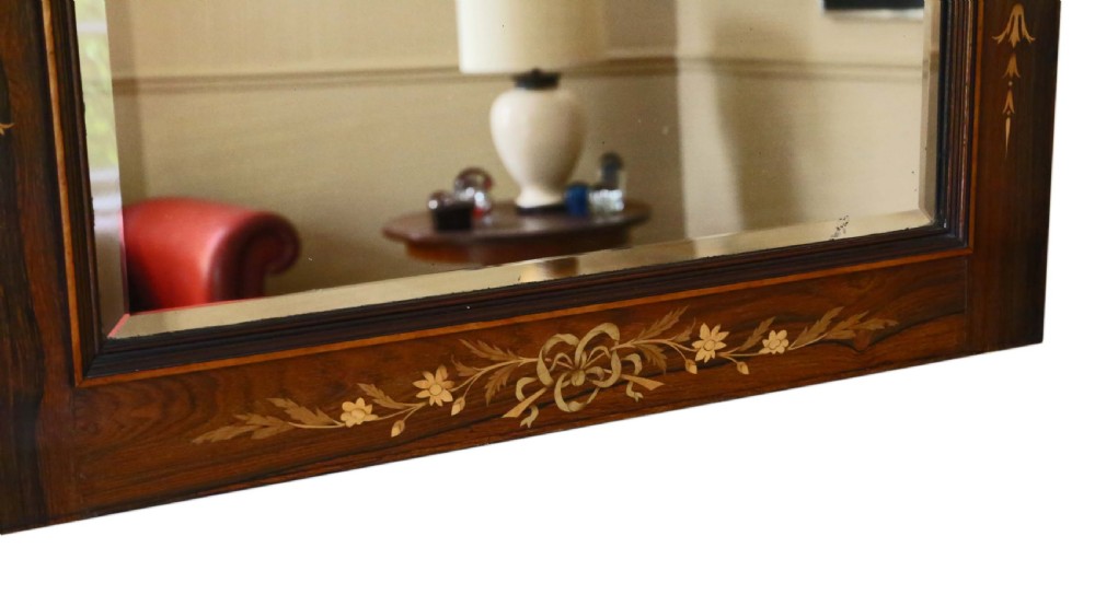 Victorian inlaid rosewood overmantle or wall mirror View V