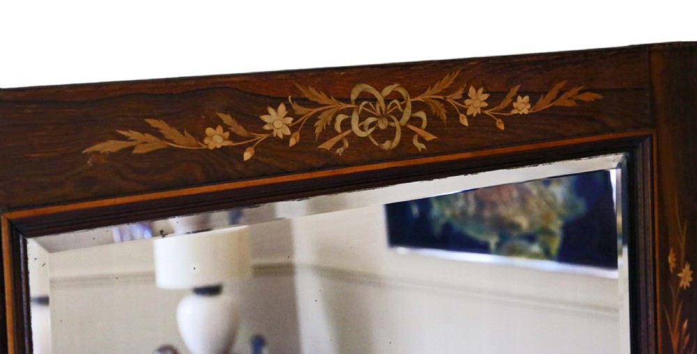 Victorian inlaid rosewood overmantle or wall mirror View VI