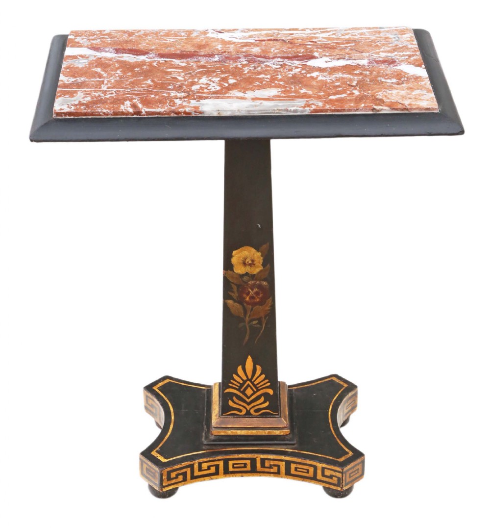 Georgian ebonised decorated side occasional table marble