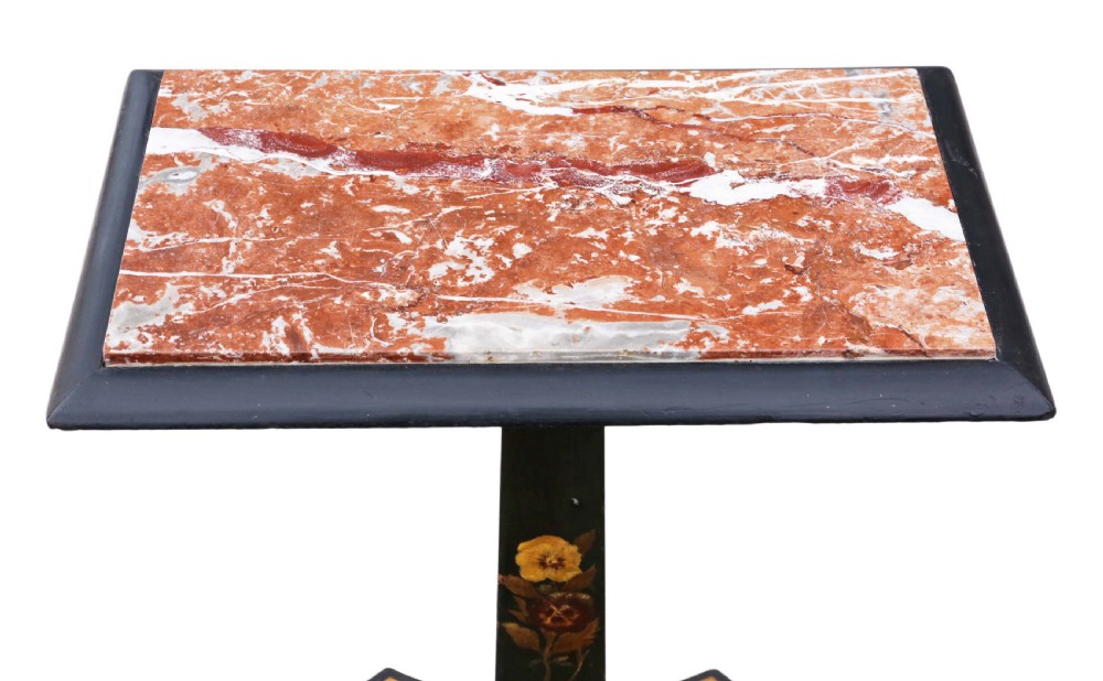 Georgian ebonised decorated side occasional table marble View III