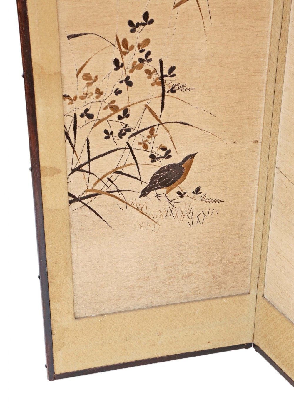 Victorian Chinoiserie birds oak framed dressing screen View III