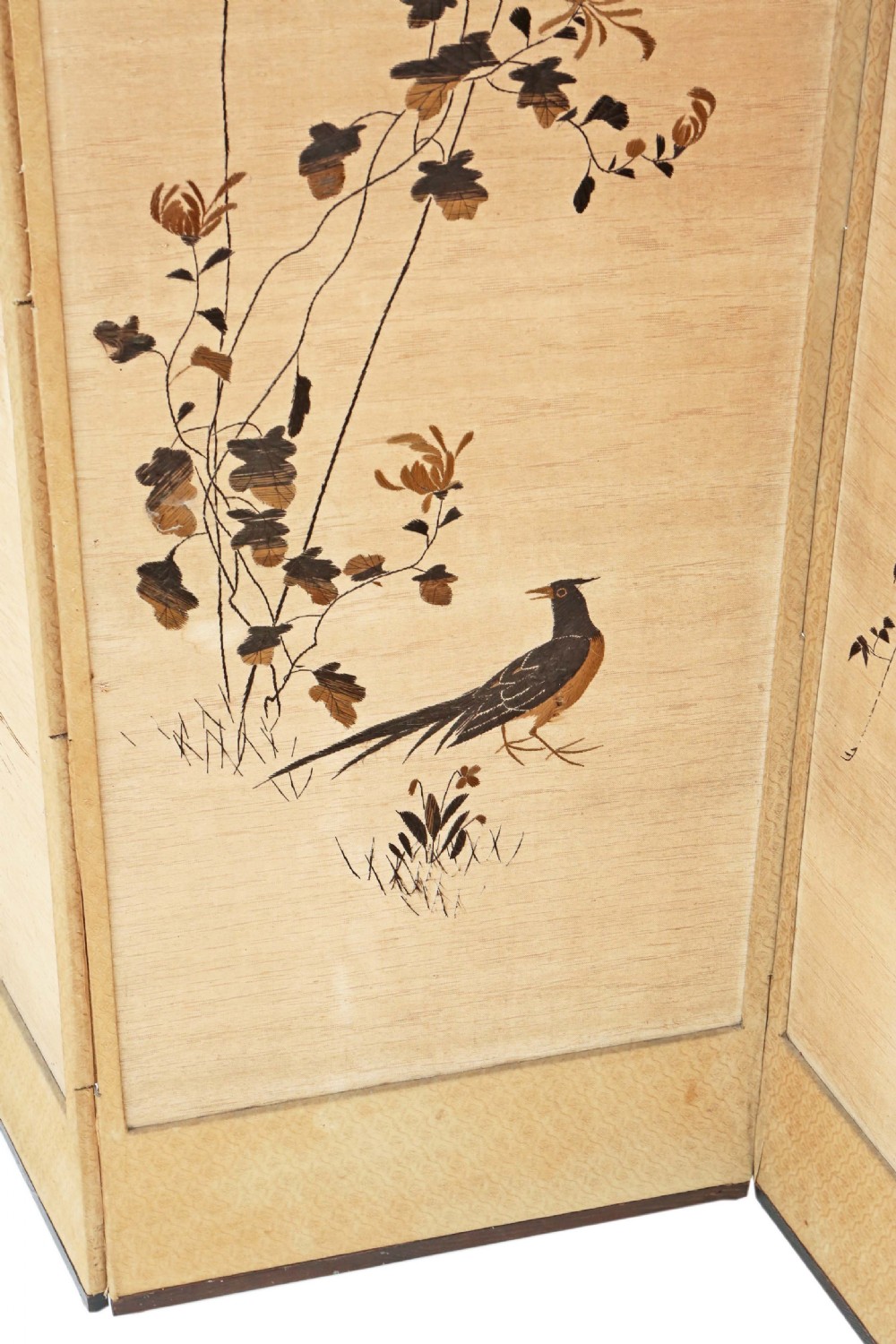 Victorian Chinoiserie birds oak framed dressing screen View IV