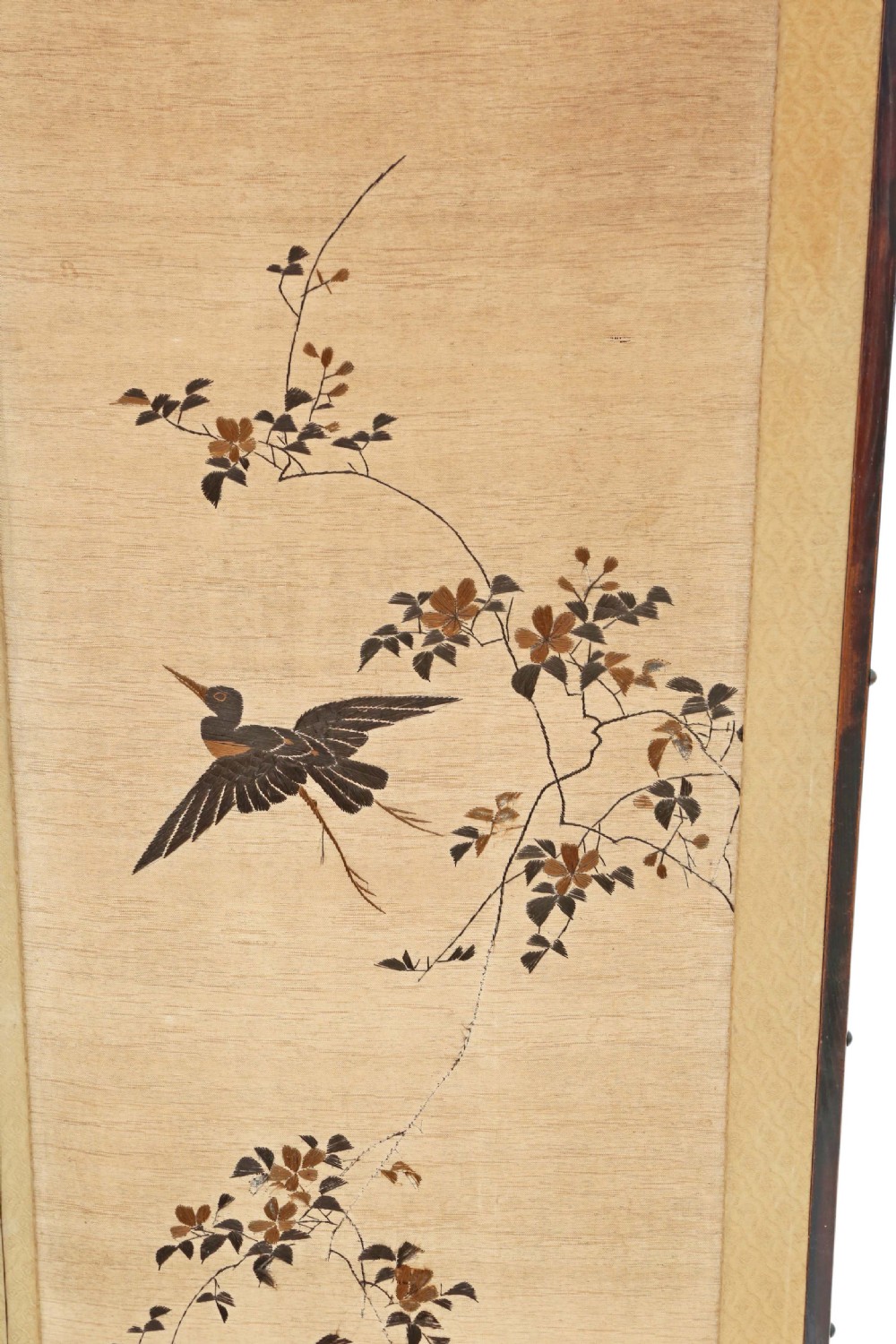 Victorian Chinoiserie birds oak framed dressing screen View V