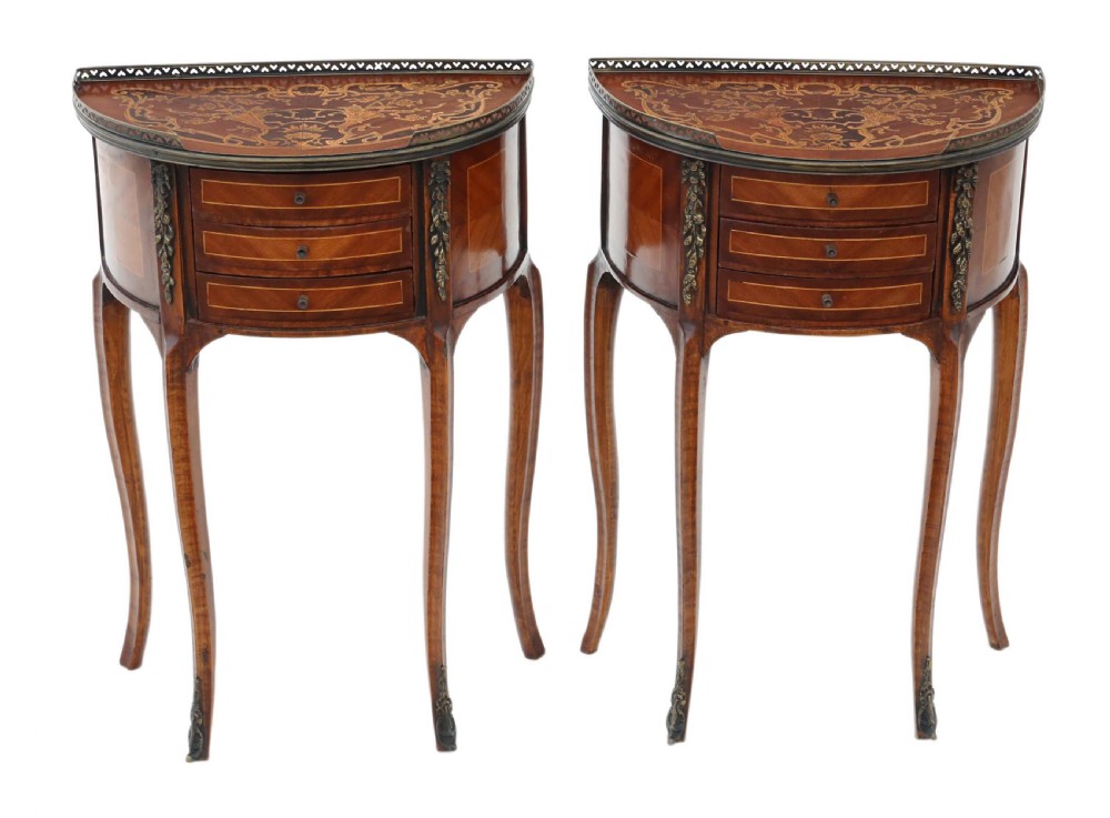 Pair of French inlaid marquetry bedside tables