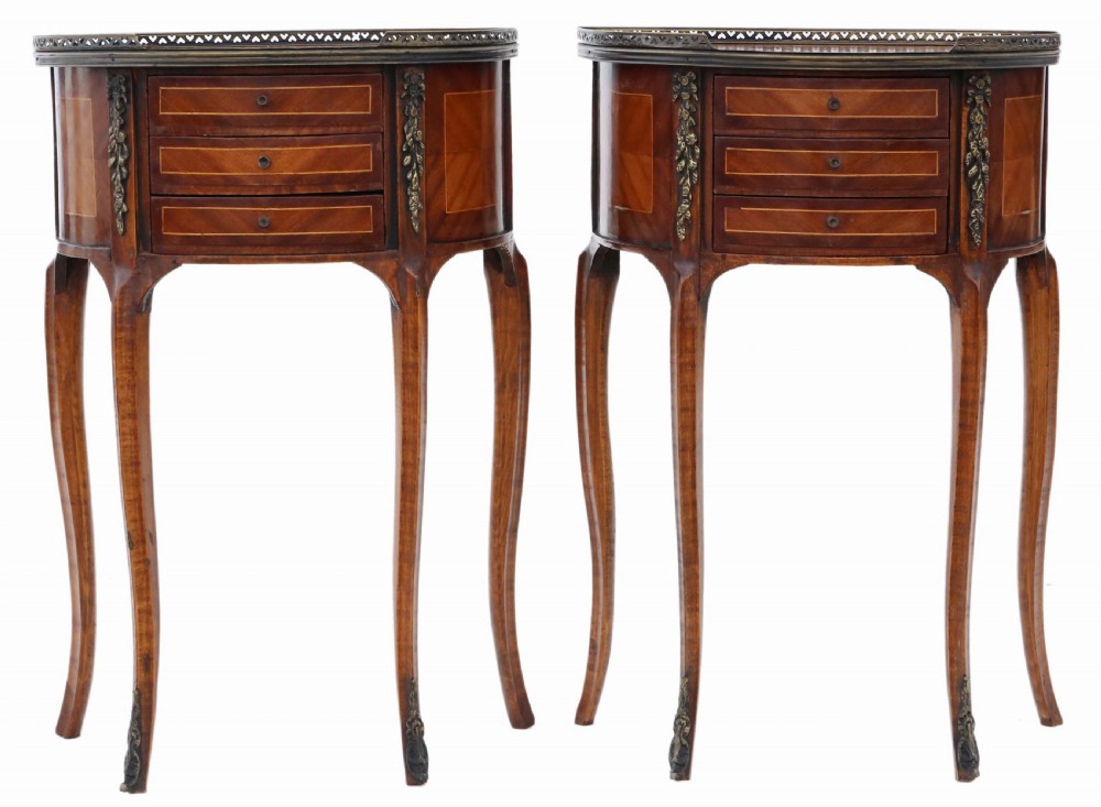 Pair of French inlaid marquetry bedside tables View II