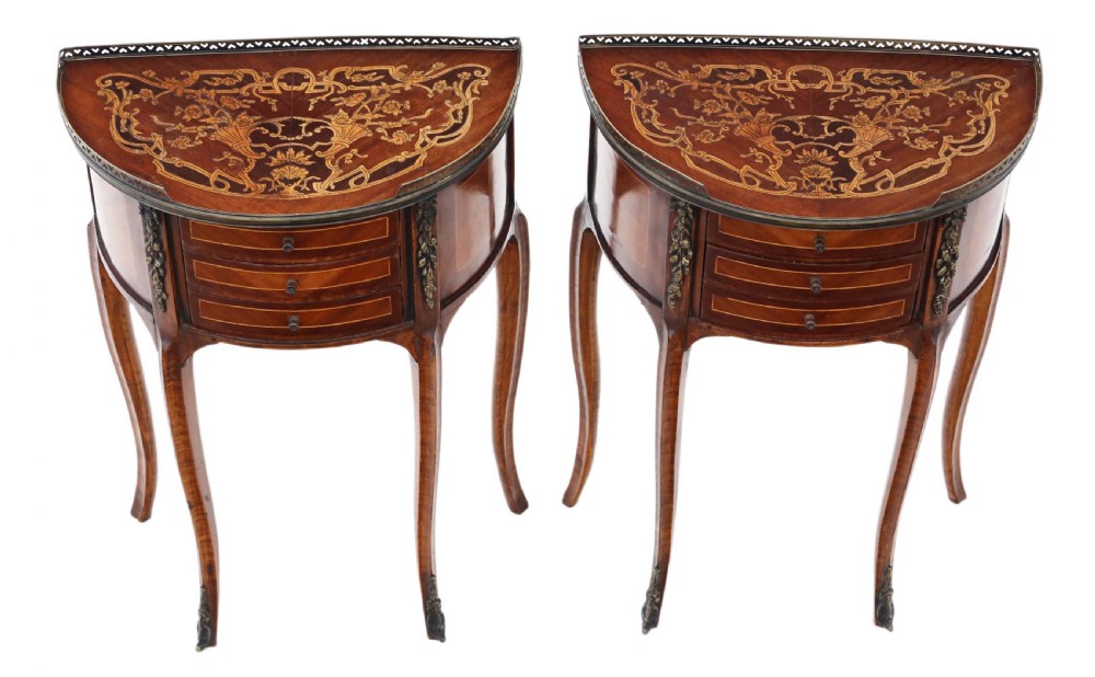 Pair of French inlaid marquetry bedside tables View III