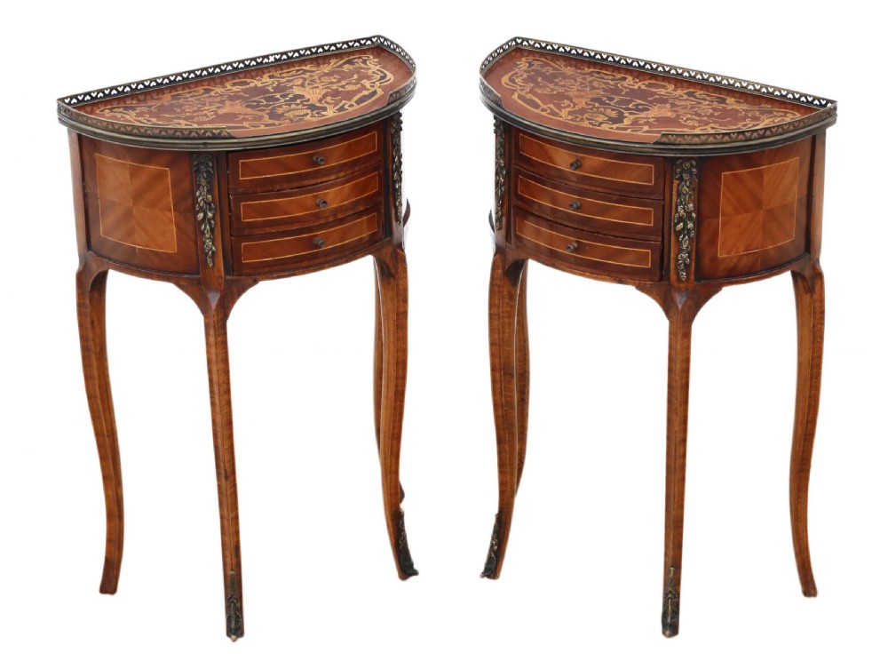 Pair of French inlaid marquetry bedside tables View IV