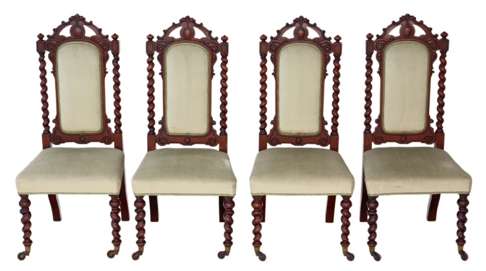 Set of 4 Victorian mahogany twist high back dining chairs