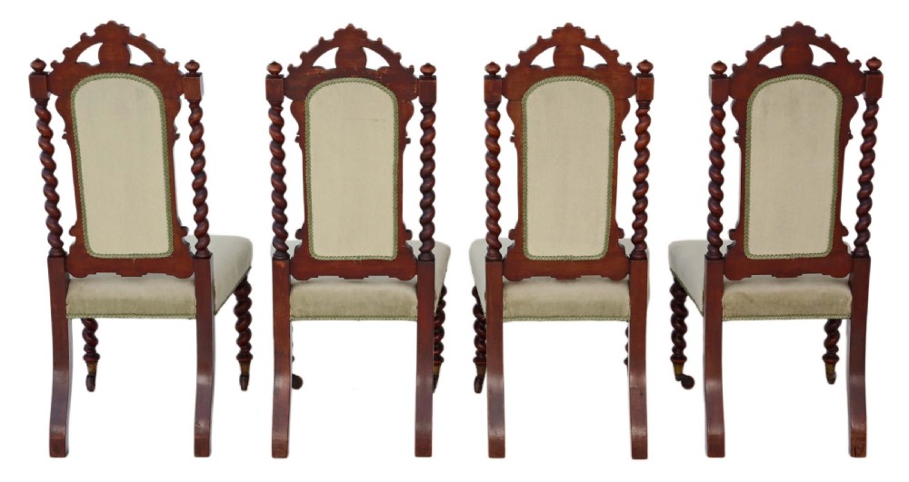 Set of 4 Victorian mahogany twist high back dining chairs View II