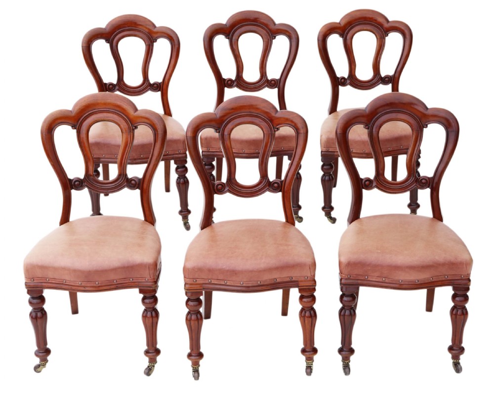 Set of 6 Victorian C1870 mahogany leather dining chairs