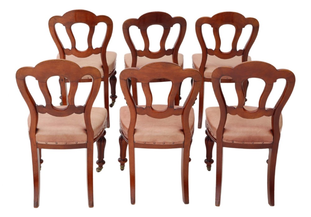 Set of 6 Victorian C1870 mahogany leather dining chairs View II