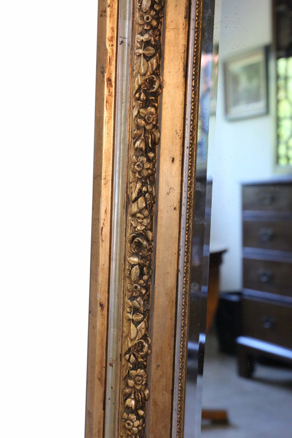 Antique very large fine quality 19th Century gilt wall mirror full height View IV