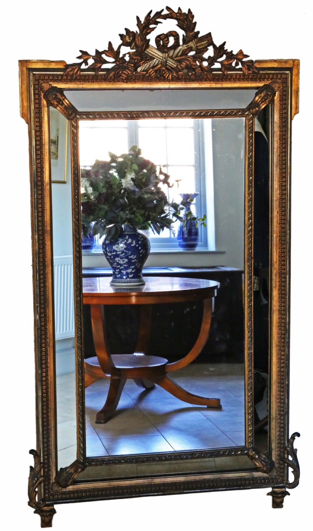 Antique very large fine quality 19th Century gilt wall cushion mirror
