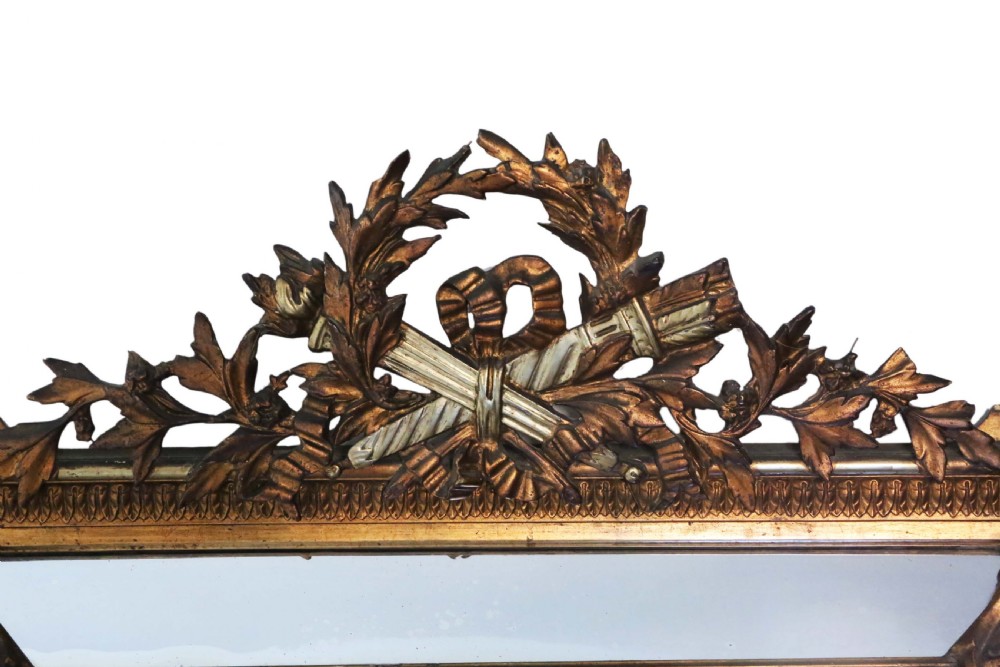 Antique very large fine quality 19th Century gilt wall cushion mirror View II