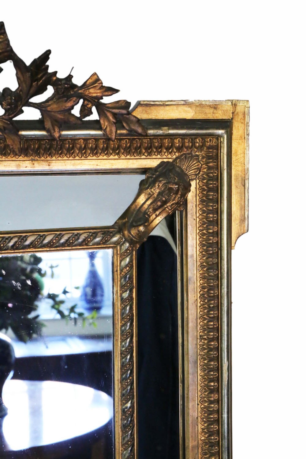 Antique very large fine quality 19th Century gilt wall cushion mirror View III