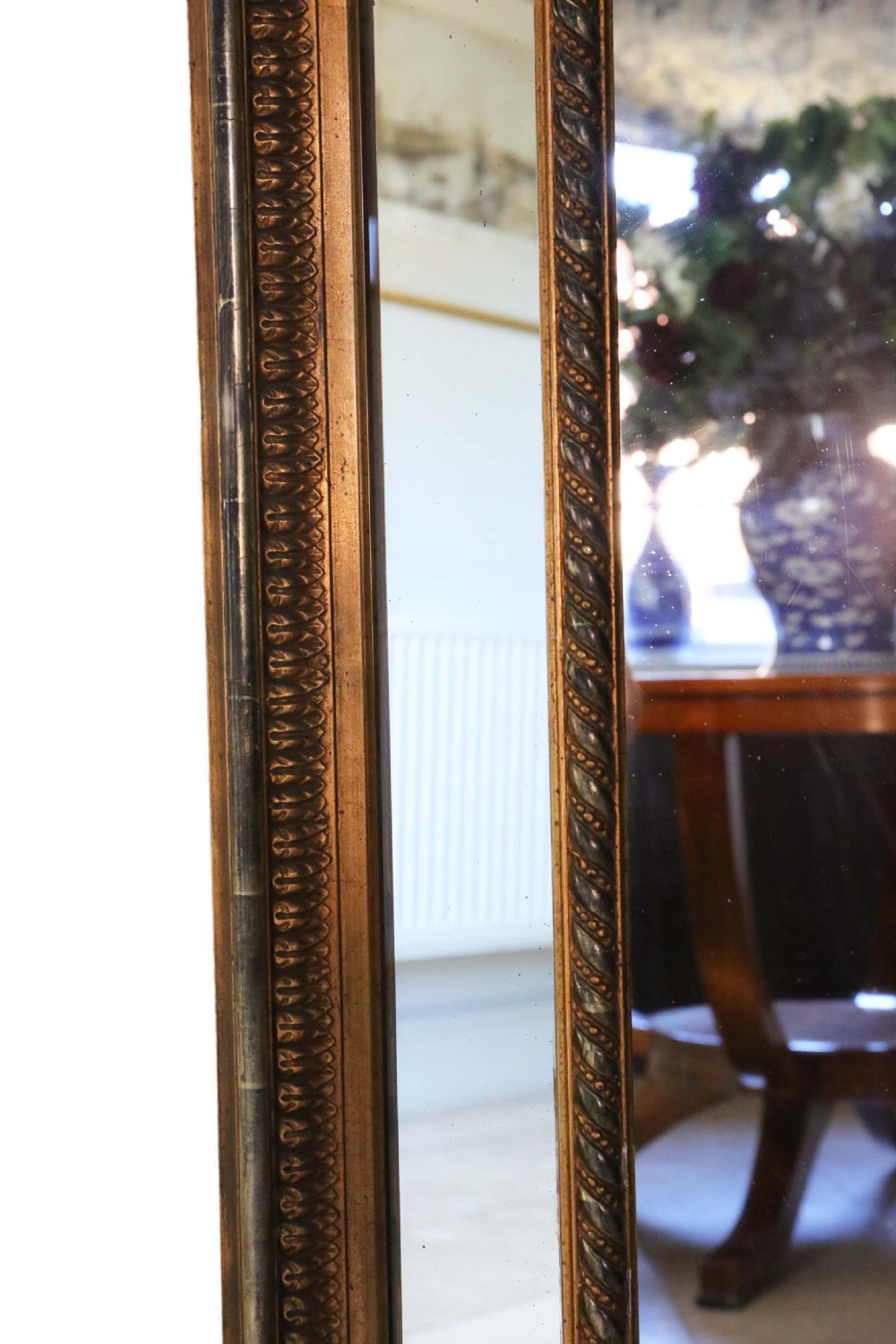 Antique very large fine quality 19th Century gilt wall cushion mirror View IV