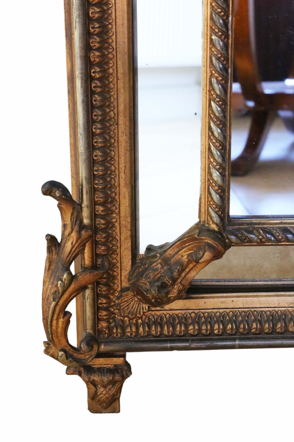 Antique very large fine quality 19th Century gilt wall cushion mirror View VI