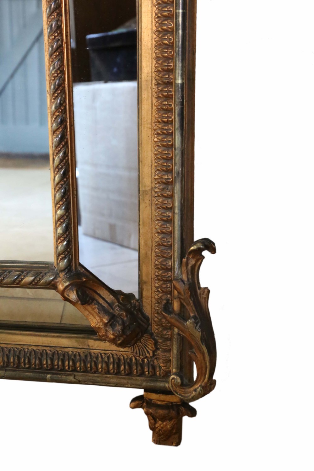 Antique very large fine quality 19th Century gilt wall cushion mirror View VII