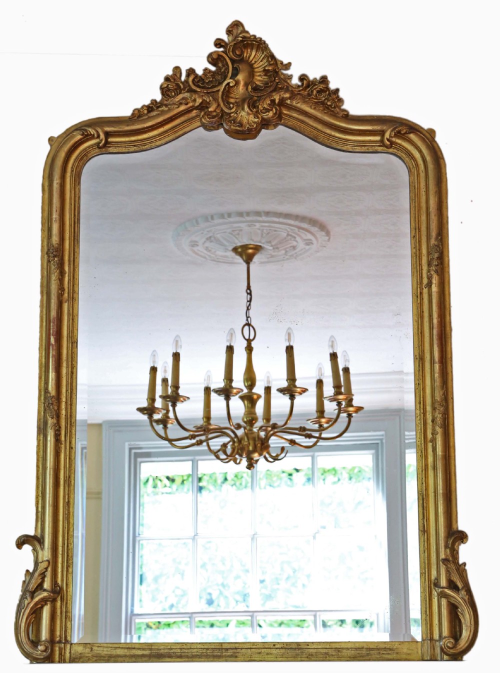 Antique very large fine quality 19th Century gilt overmantle wall mirror