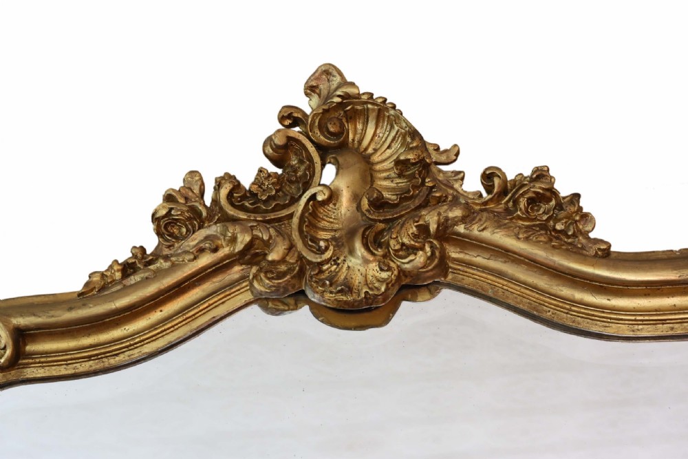 Antique very large fine quality 19th Century gilt overmantle wall mirror View IV