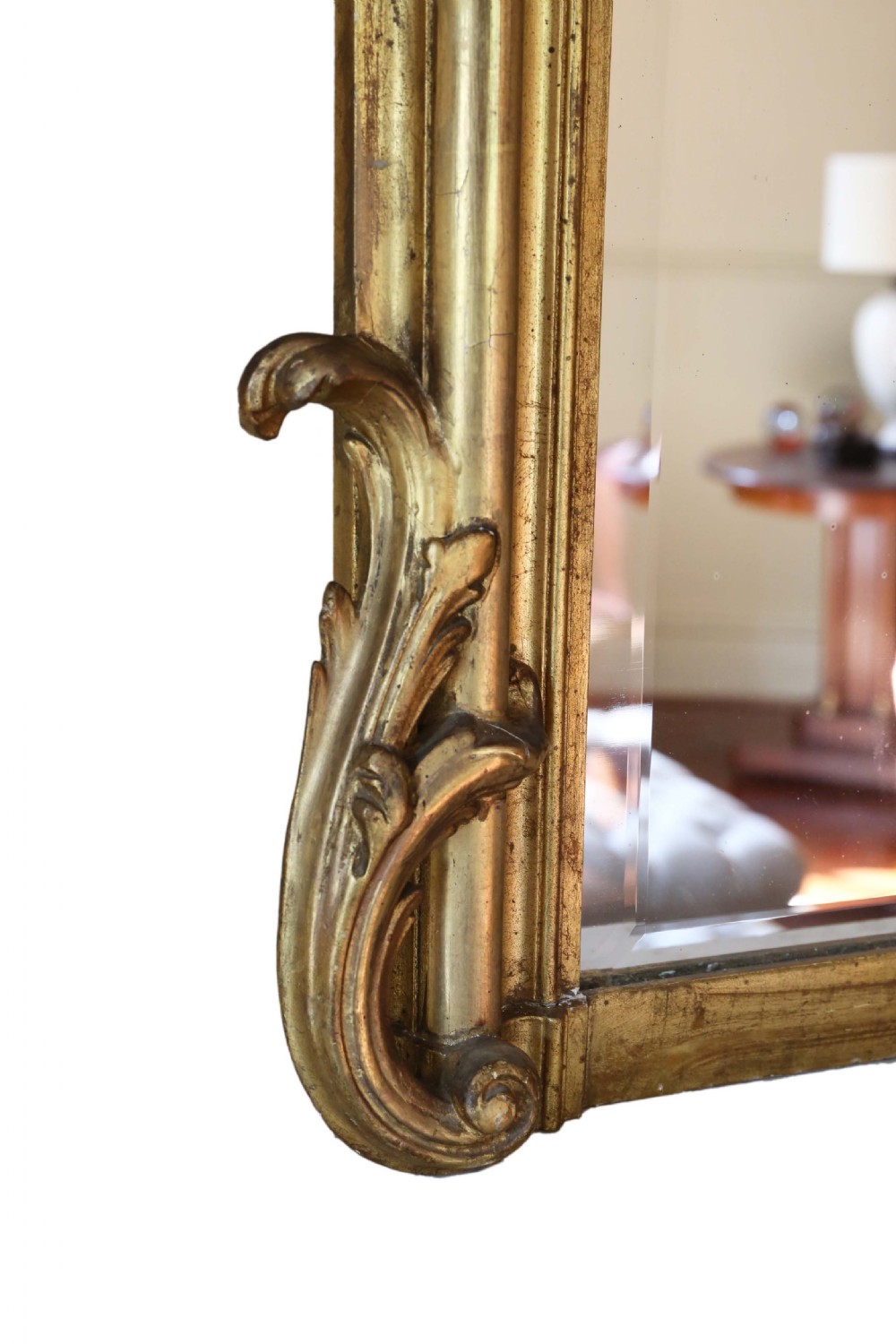 Antique very large fine quality 19th Century gilt overmantle wall mirror View V