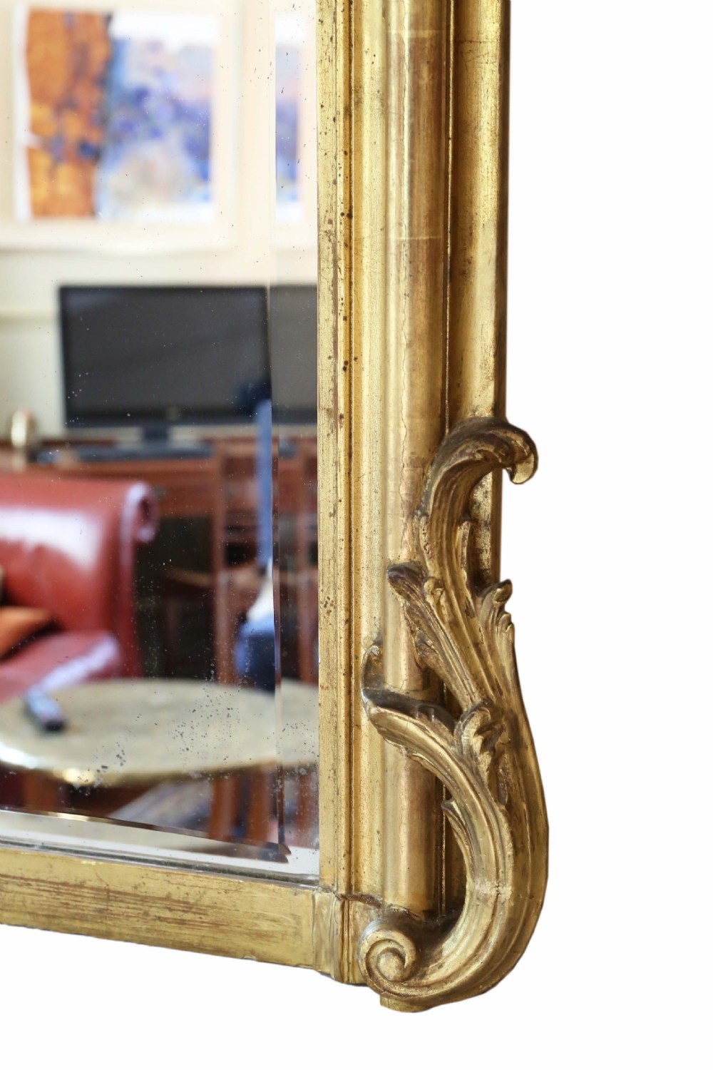 Antique very large fine quality 19th Century gilt overmantle wall mirror View VI