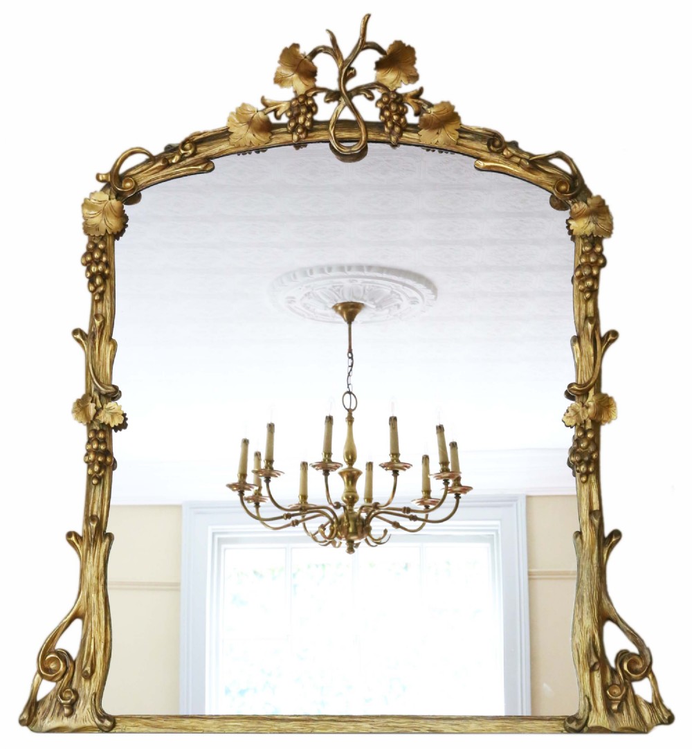 Antique very large fine quality 19th Century vine gilt overmantle wall mirror