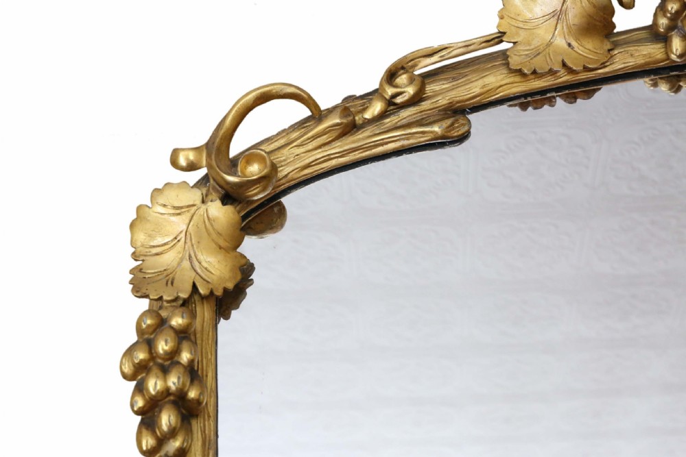 Antique very large fine quality 19th Century vine gilt overmantle wall mirror View V