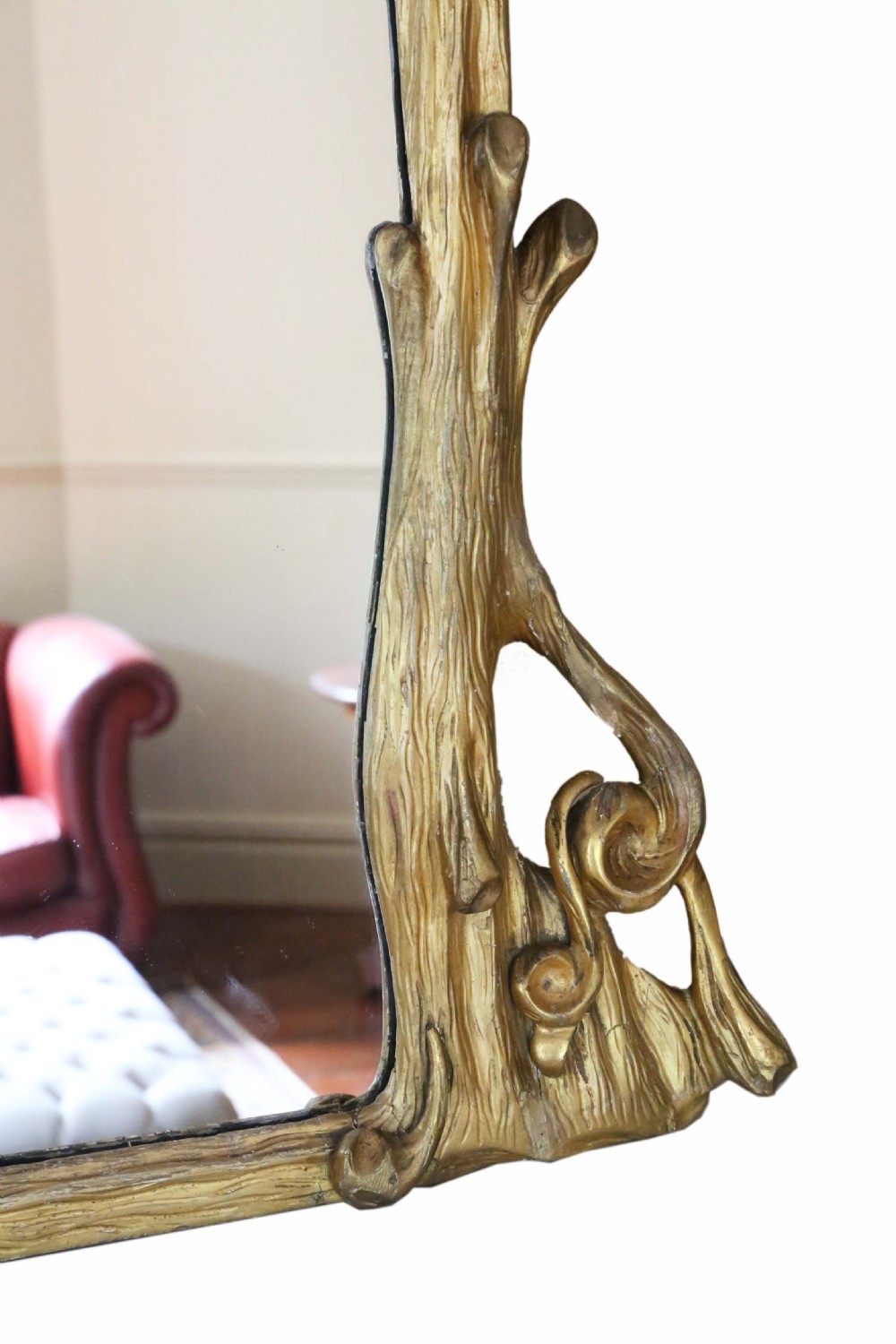 Antique very large fine quality 19th Century vine gilt overmantle wall mirror View VIII