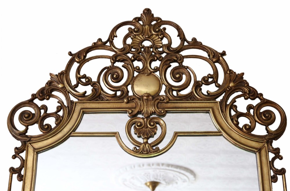 Antique large quality early 20th Century brass ormolu overmantle wall mirror View II