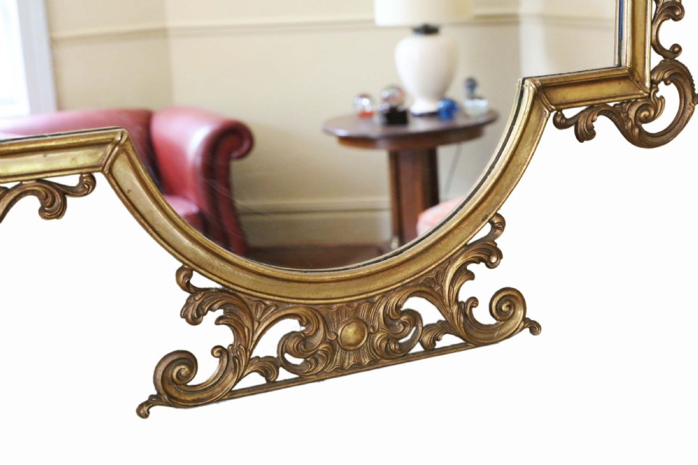 Antique large quality early 20th Century brass ormolu overmantle wall mirror View III