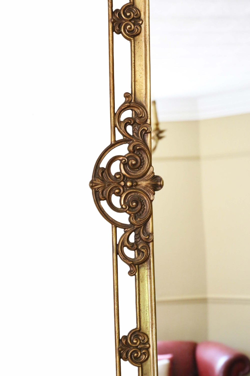 Antique large quality early 20th Century brass ormolu overmantle wall mirror View IV