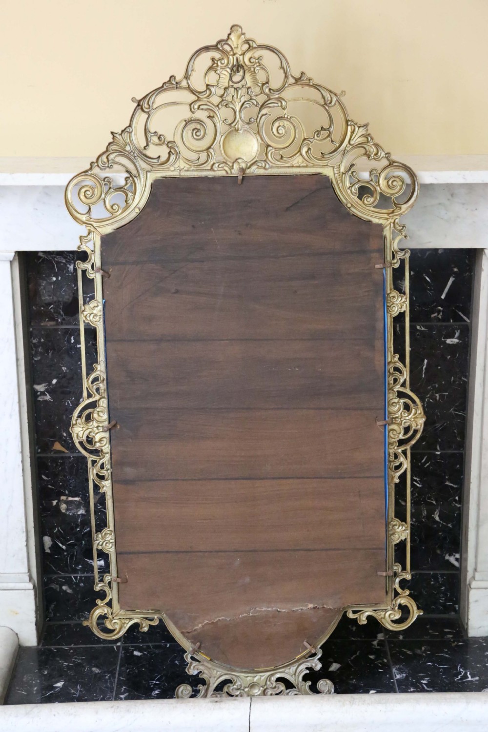 Antique large quality early 20th Century brass ormolu overmantle wall mirror View VI