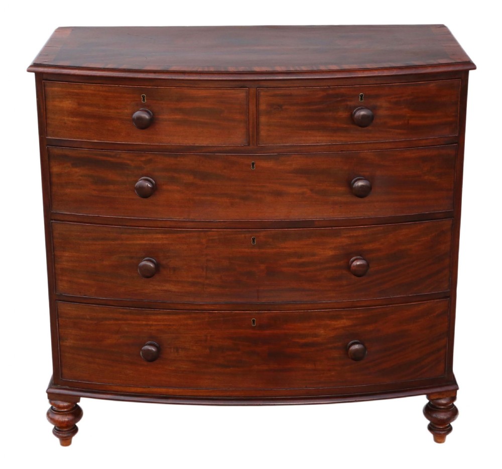 William IV mahogany bow front crossbanded chest of drawers View II