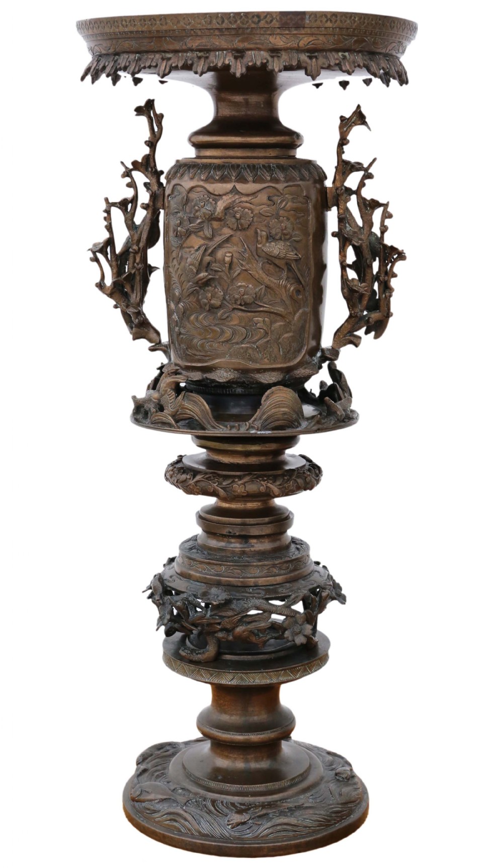 Antique quality Japanese tall decorative bronze vase display stand meiji period