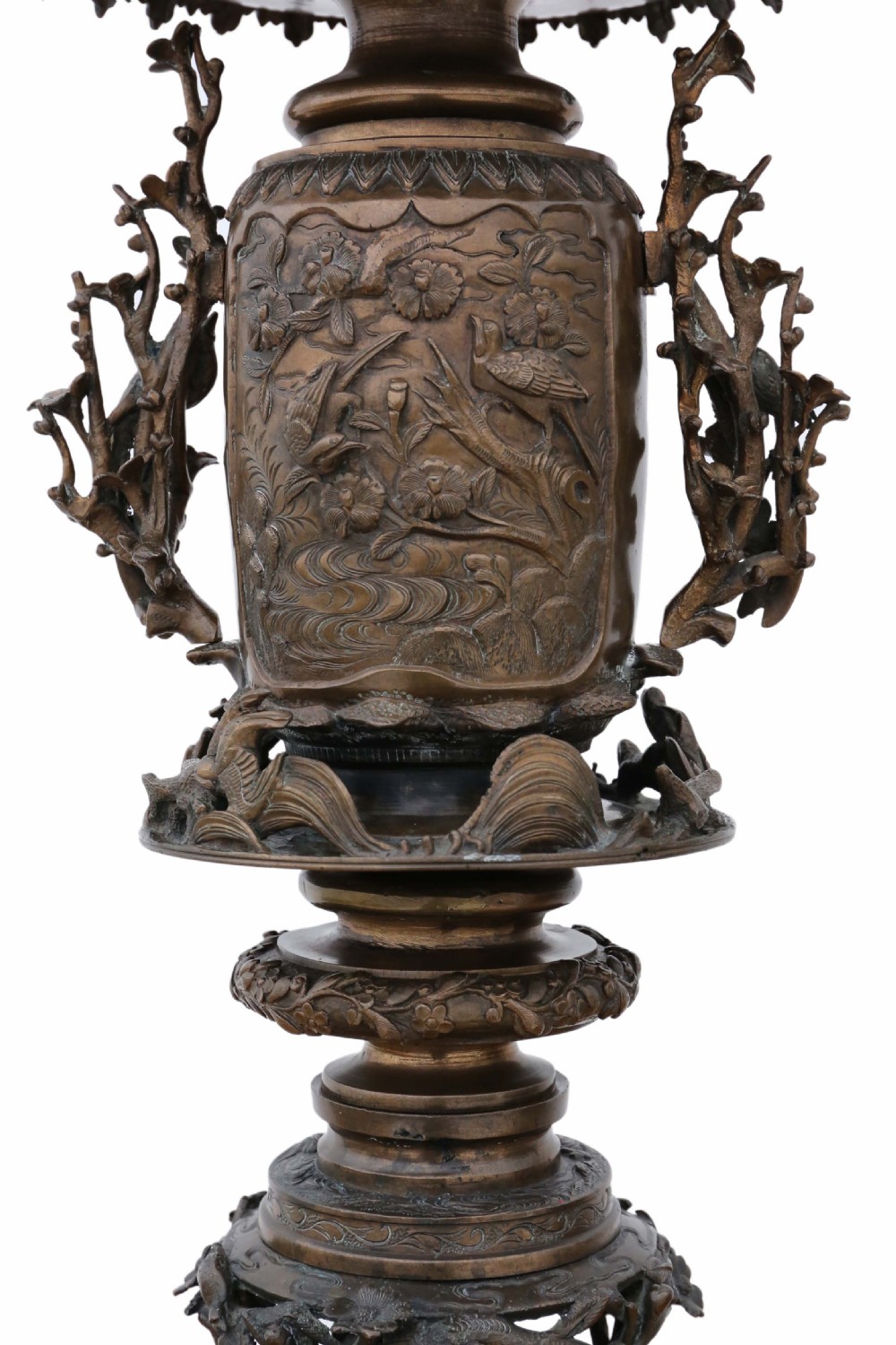 Antique quality Japanese tall decorative bronze vase display stand meiji period View III