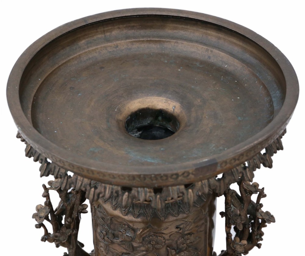 Antique quality Japanese tall decorative bronze vase display stand meiji period View IV