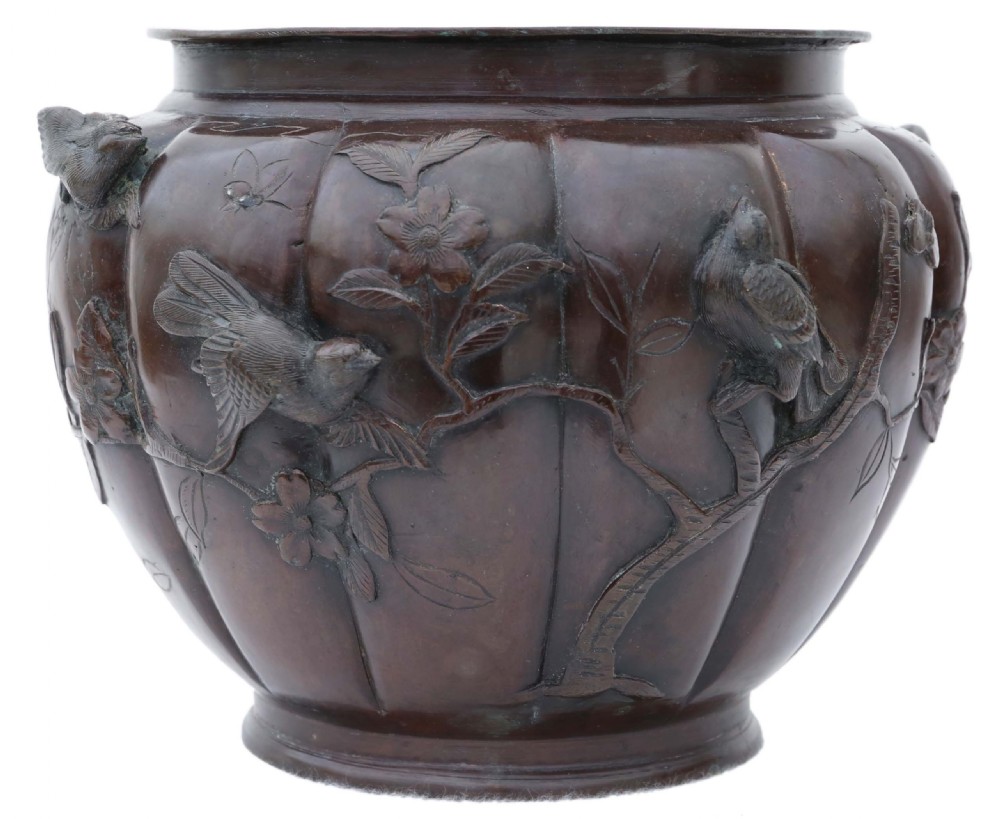 Antique large Japanese 19th Century bronze jardiniere planter bowl